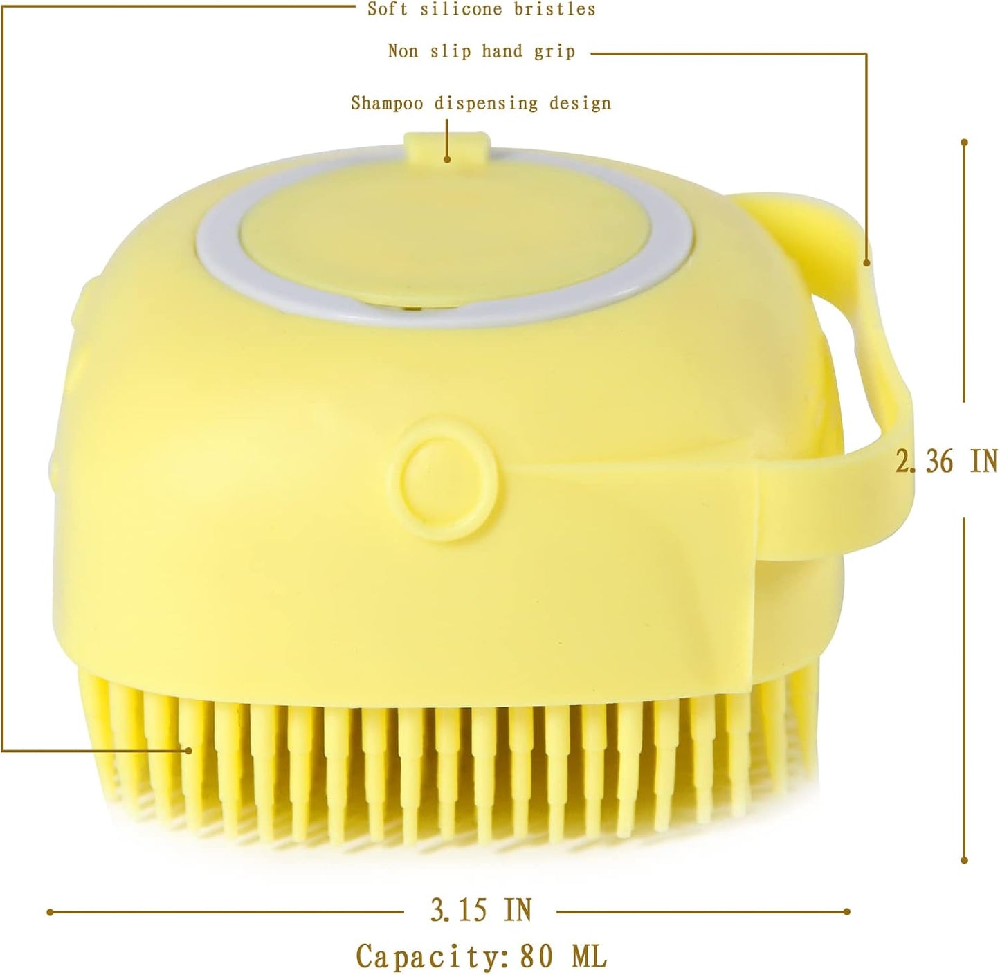 Soft Silicone Pet Bath Brush with Shampoo Dispenser for Dogs and Cats - Grooming Shower Scrubber (Yellow)