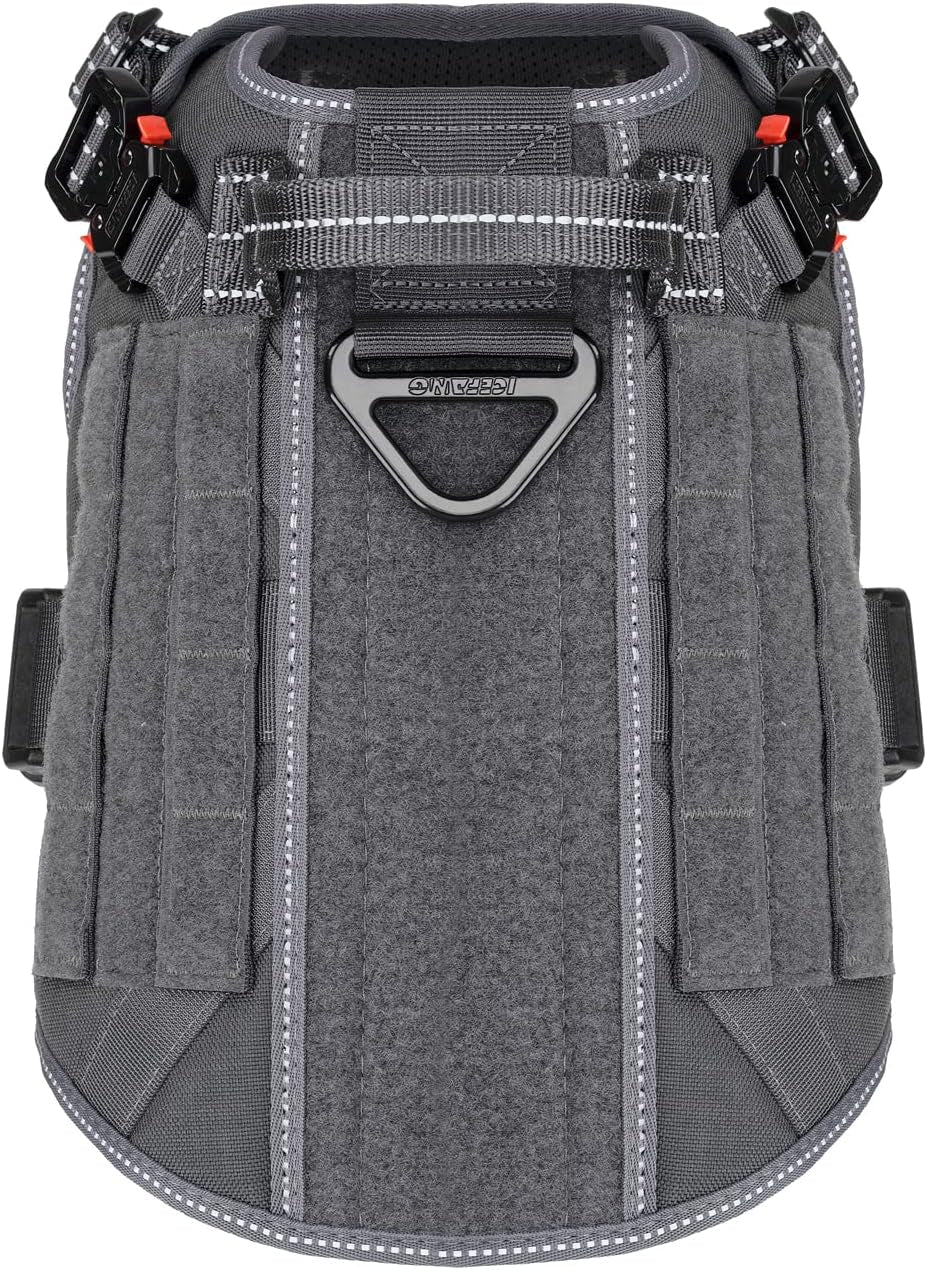 Tactical Dog Harness for Medium Dogs,Reflective No Pull Dog Vest | with Control Handle,Adjustable,Front Hook,2 Leash Clips,Soft Padded,Molle Panel,Grey,Medium