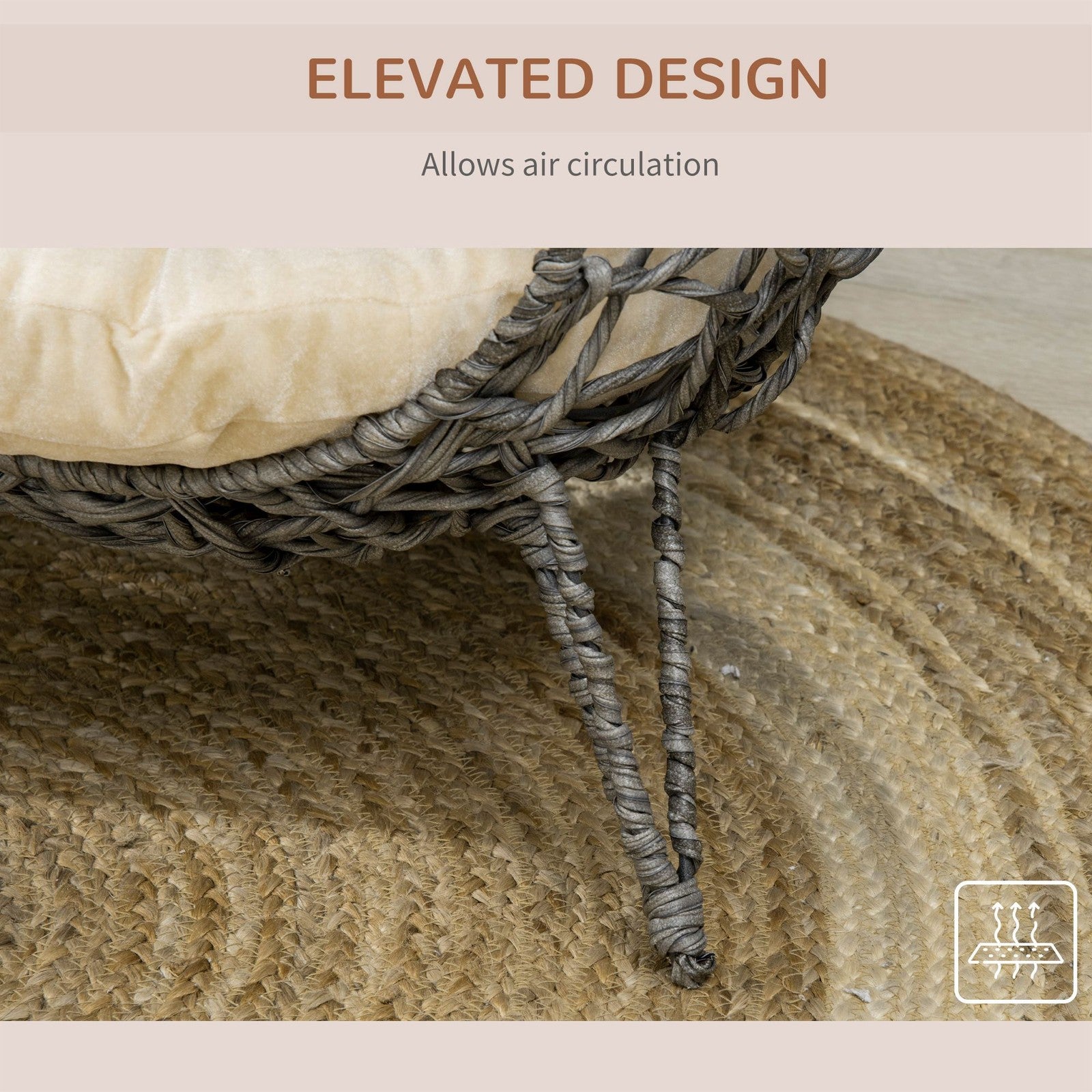 Pawhut Rattan Elevated Cat House with Cushion - Grey Pet Furniture