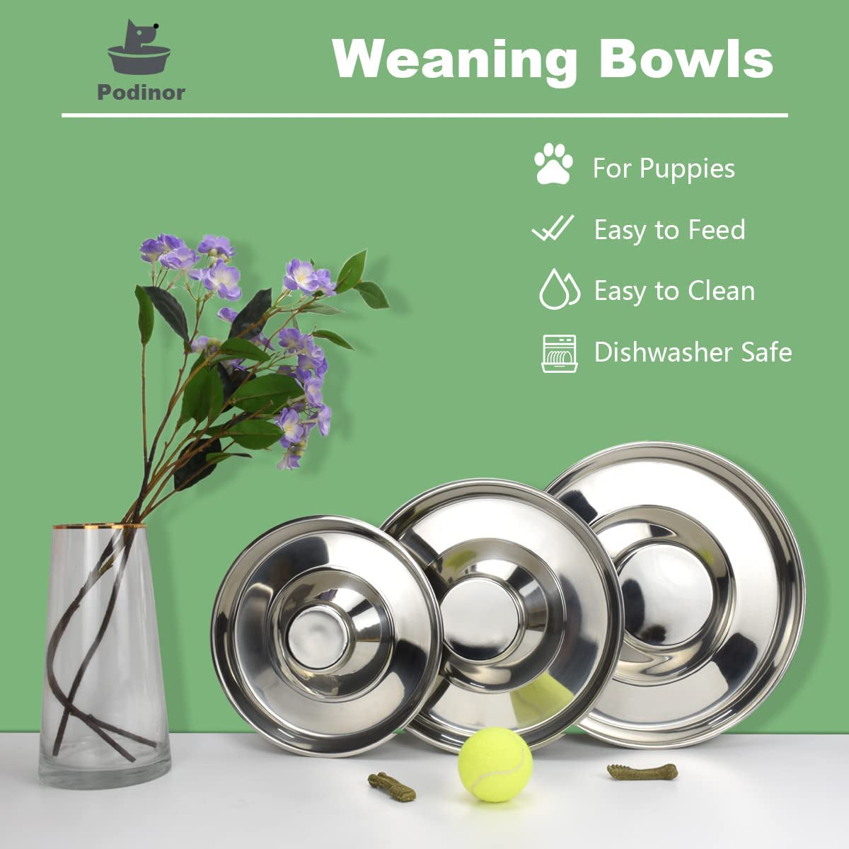 Stainless Steel Dog Bowls for Puppies - 11.8 Inch Feeding and Water Dishes