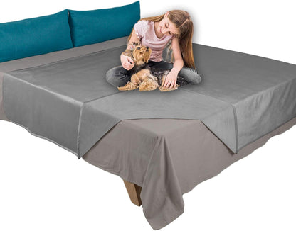 Reversible 100% Waterproof Velvet Pet Bed Blanket - Super Soft for Sofa and Bed (40"x60", Light Grey & Grey)