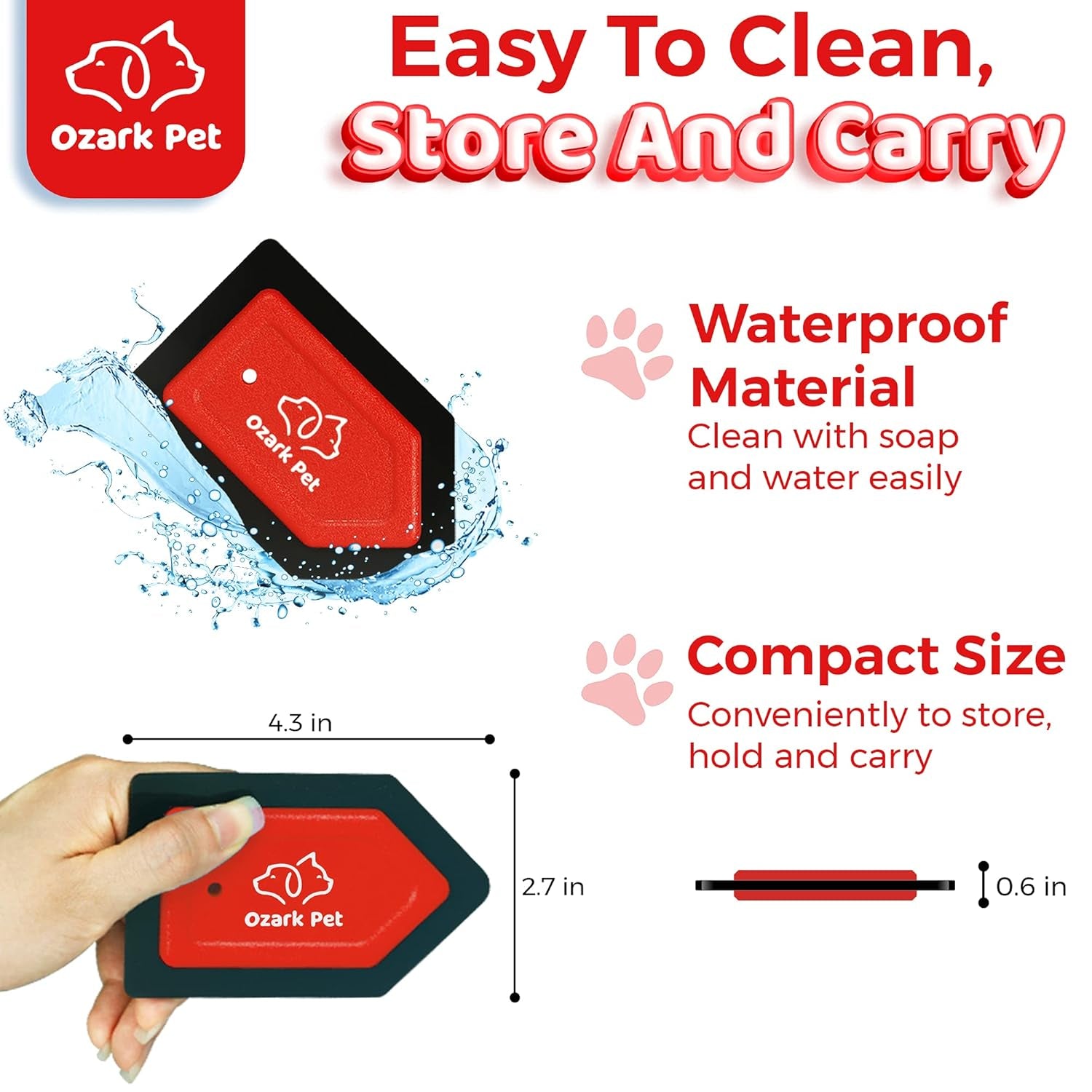 Mini Pet Hair Remover for Cats and Dogs - Edge Sweeping Detailer Kit for Couch, Car, and Comforter - Essential Cleaning Tool (Red)