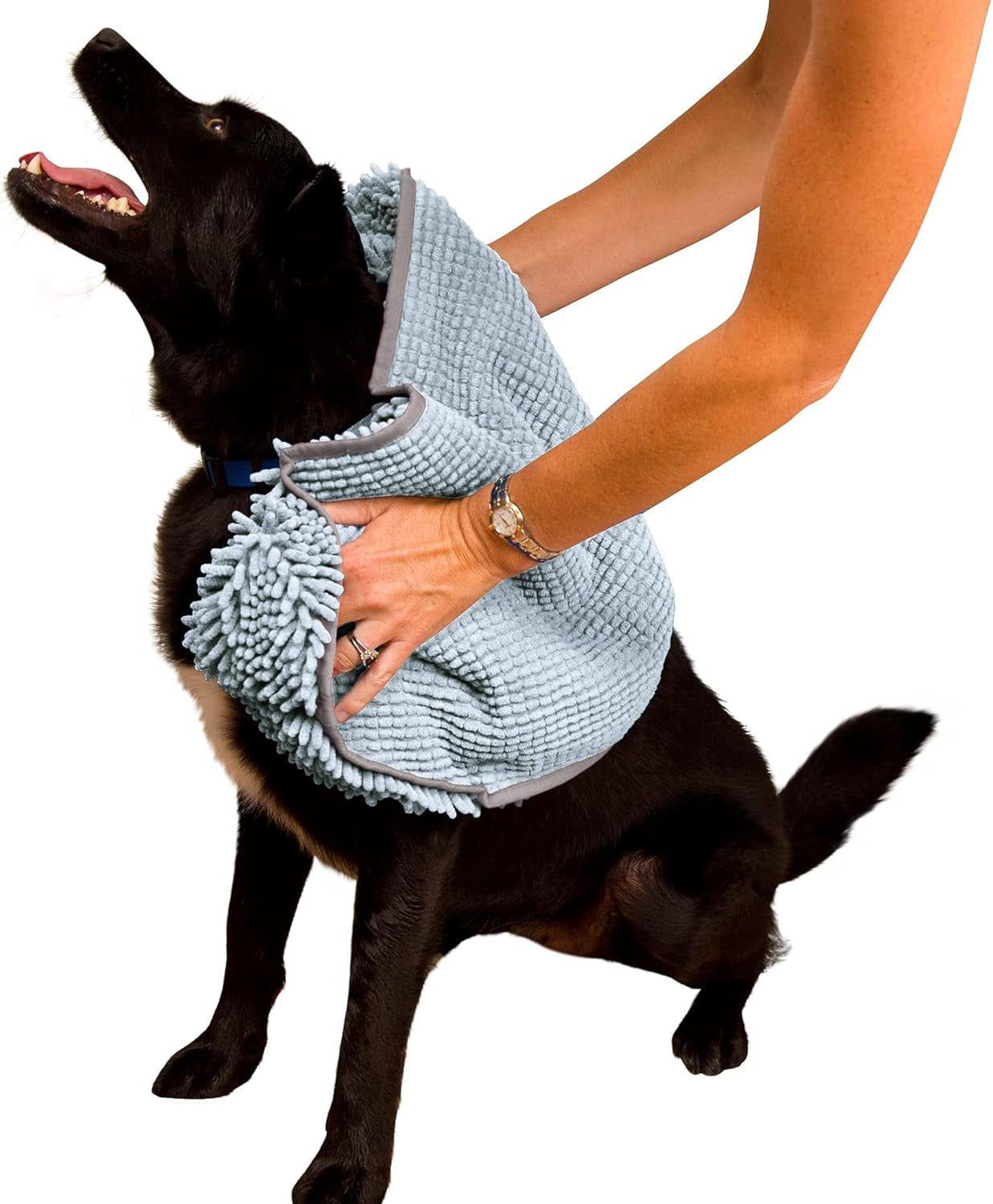 Soggy Doggy Super Shammy Microfiber Chenille Towel for Dogs - Fast-Drying Towel with Hand Pockets for Convenient Drying and Paw Cleaning (Gray, 31” x 14”) - Ideal for Bathing, Beach, and Outdoor Activities