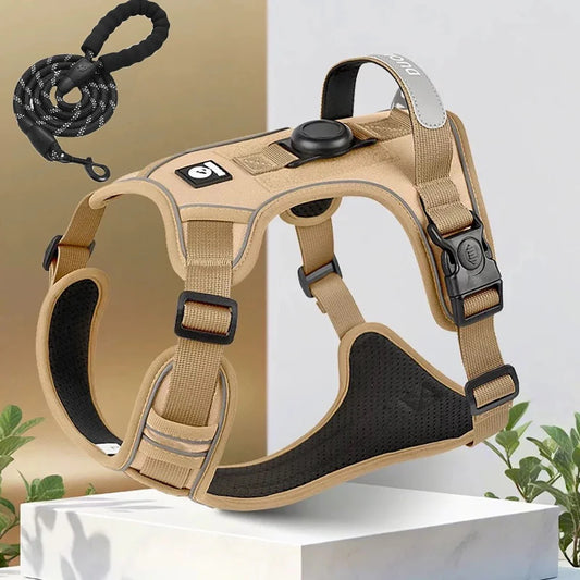 Premium Oxford Dog Harness and Leash Set with Airtag Holder - Durable, Breathable, and Reflective (Size M)