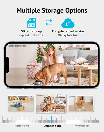 Indoor 1080P Security Camera with Sound and Motion Detection, 360° Baby Monitor and Pet Camera, Wi-Fi Connectivity, Two-Way Audio, Night Vision, SD and Cloud Storage, Compatible with Alexa