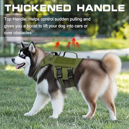 Heavy-Duty Tactical Dog Harness for Large Breeds, No-Pull Design with Molle System, Easy-On/Off Service Dog Vest, Breathable Padded and Adjustable Reflective Vest for Walking, Hiking, and Training