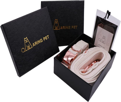 Soft White Velvet Dog Collar and Leash Set, Adjustable for Comfort and Style