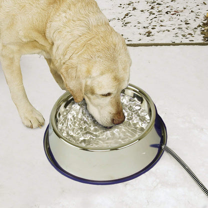 Outdoor Heated Water Bowl for Cats and Dogs - 102 Ounce Capacity, 25W Stainless Steel Construction with Anti-Chew Cord and Automatic No Freeze Function for Winter Use