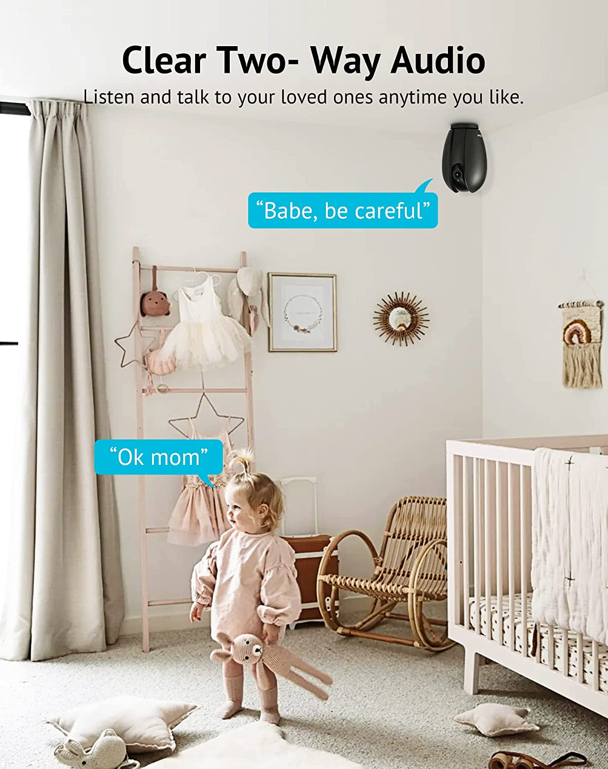 Indoor 1080P Security Camera with Sound and Motion Detection, 360° Baby Monitor and Pet Camera, Wi-Fi Connectivity, Two-Way Audio, Night Vision, SD and Cloud Storage, Compatible with Alexa