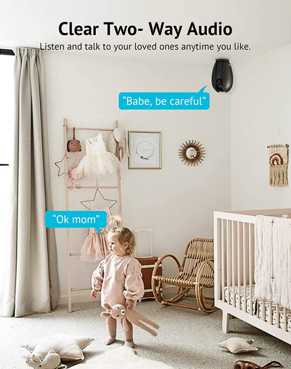 Indoor 1080P Security Camera with Sound and Motion Detection, 360° Baby Monitor and Pet Camera, Wi-Fi Connectivity, Two-Way Audio, Night Vision, SD and Cloud Storage, Compatible with Alexa