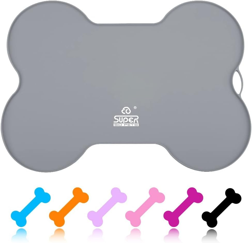 Silicone Waterproof Dog Food Mat and Bowl Tray, Easy-Clean Puppy Placemat, 20.5" x 14.5", Grey