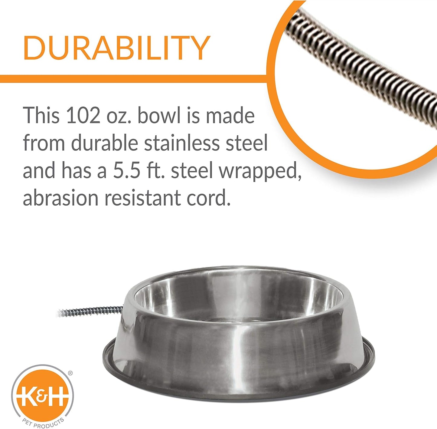 Outdoor Heated Water Bowl for Cats and Dogs - 102 Ounce Capacity, 25W Stainless Steel Construction with Anti-Chew Cord and Automatic No Freeze Function for Winter Use