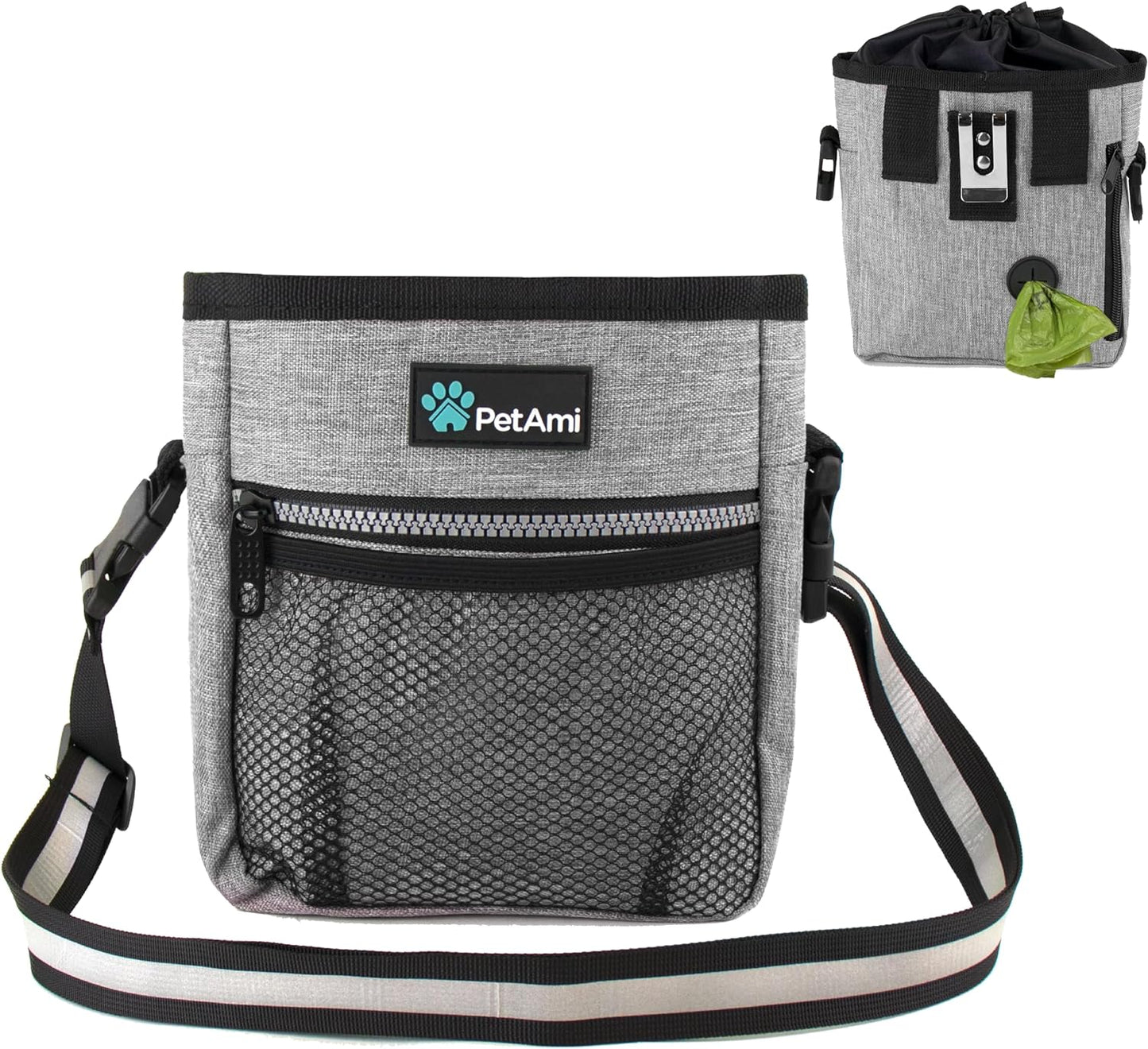 Dog Training Treat Pouch and Walking Bag with Poop Bag Dispenser - Versatile Wear Options (Heather Gray)