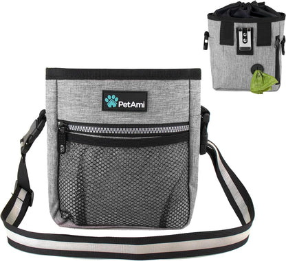 Dog Training Treat Pouch and Walking Bag with Poop Bag Dispenser - Versatile Wear Options (Heather Gray)