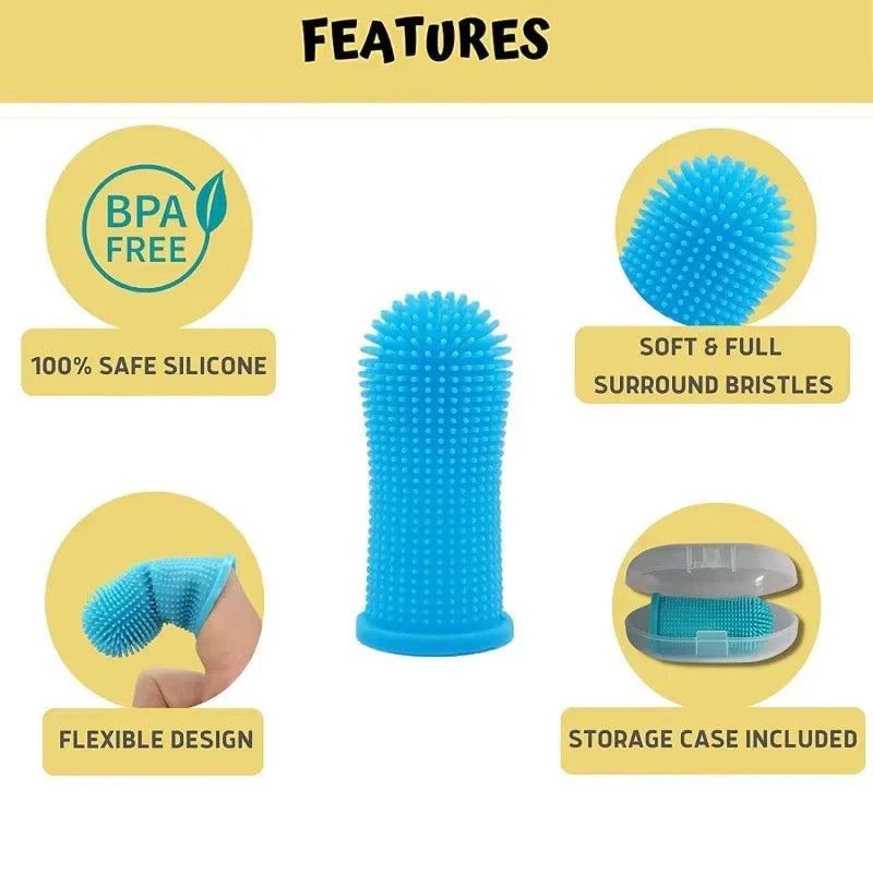360-Degree Dog Toothbrush Kit with Finger Brush for Cats and Dogs, Ideal for Small and Large Pets - Blue, 1-Pack (Toothpaste Not Included)