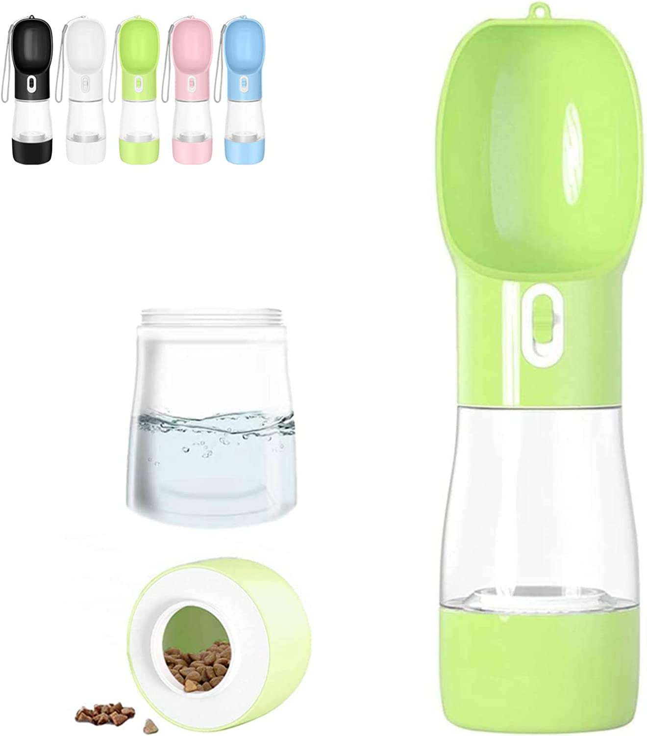 Portable Dog Water Bottle with Food Container - Dishwasher Safe Green | 3-in-1 Pet Drinking Bottle for Outdoor Activities | Leak-Proof BPA-Free Dog Water Dispenser with Bowl