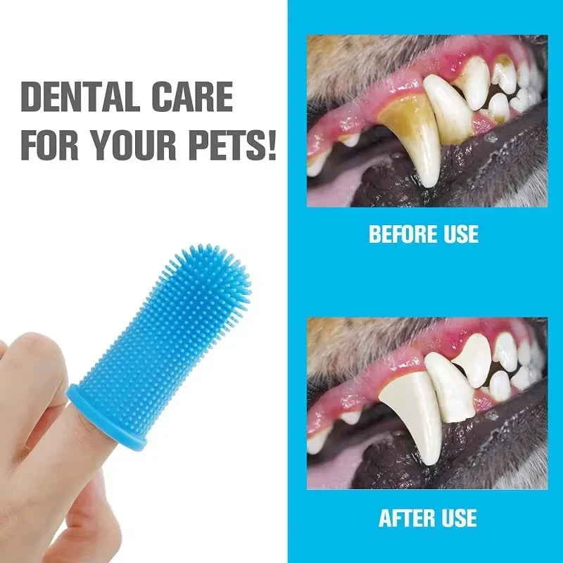 360-Degree Dog Toothbrush Kit with Finger Brush for Cats and Dogs, Ideal for Small and Large Pets - Blue, 1-Pack (Toothpaste Not Included)