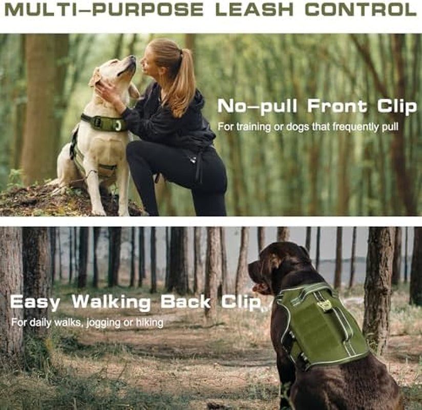 Heavy-Duty Tactical Dog Harness for Large Breeds, No-Pull Design with Molle System, Easy-On/Off Service Dog Vest, Breathable Padded and Adjustable Reflective Vest for Walking, Hiking, and Training