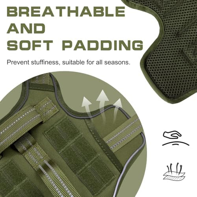 Heavy-Duty Tactical Dog Harness for Large Breeds, No-Pull Design with Molle System, Easy-On/Off Service Dog Vest, Breathable Padded and Adjustable Reflective Vest for Walking, Hiking, and Training