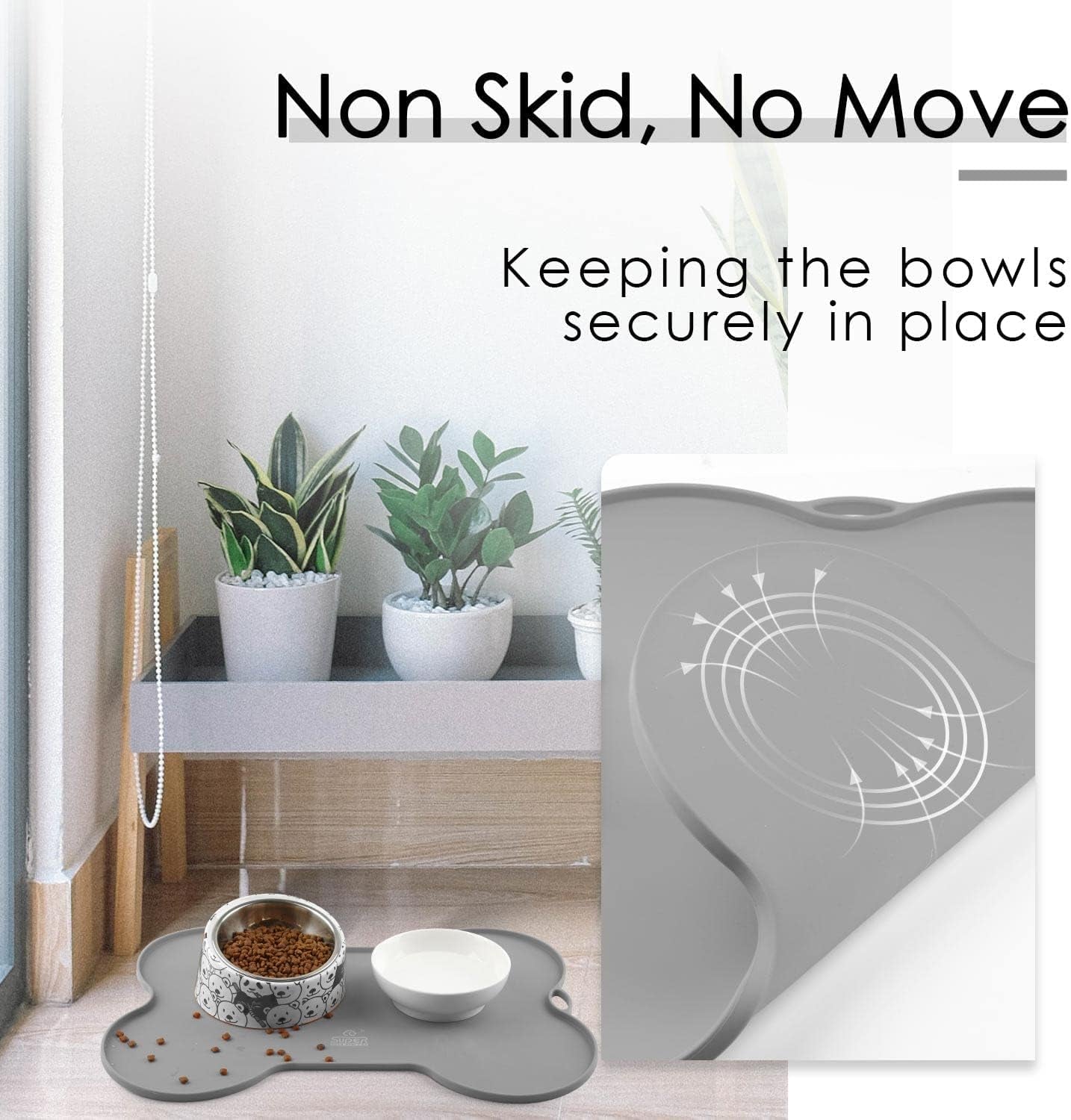 Silicone Waterproof Dog Food Mat and Bowl Tray, Easy-Clean Puppy Placemat, 20.5" x 14.5", Grey