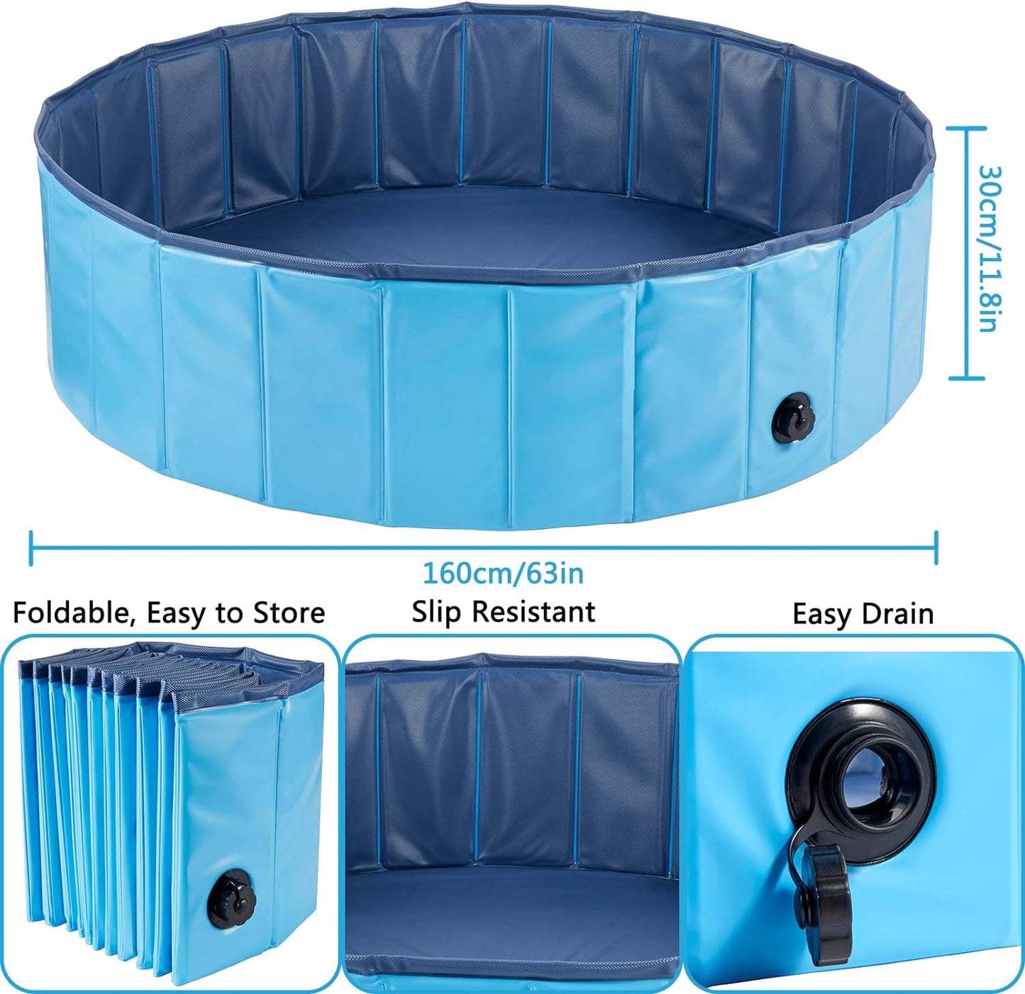 Foldable Outdoor Dog Pool - Collapsible Anti-Slip PVC Paddling Bathtub for Large and Extra Large Dogs (63" x 12")