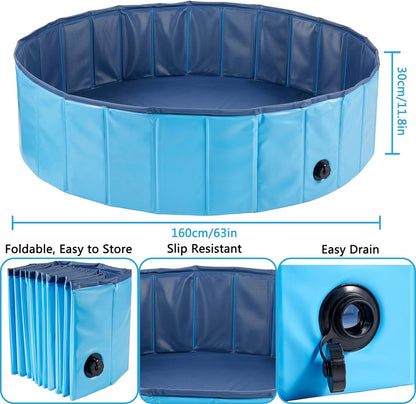 Foldable Outdoor Dog Pool - Collapsible Anti-Slip PVC Paddling Bathtub for Large and Extra Large Dogs (63" x 12")