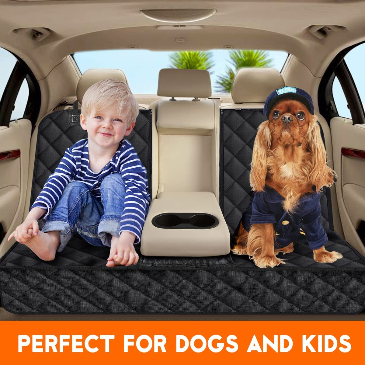 Dog Car Seat Cover - Waterproof Back Seat Protector for Pets, Durable and Fits Most Cars, SUVs, and Trucks (53” Width) - Black