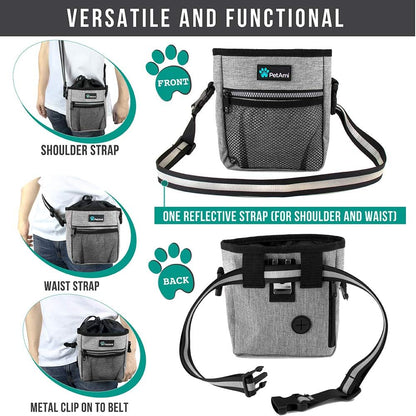 Dog Training Treat Pouch and Walking Bag with Poop Bag Dispenser - Versatile Wear Options (Heather Gray)