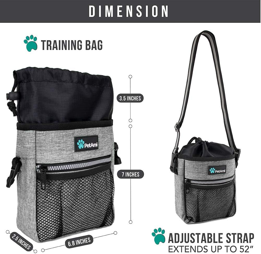 Dog Training Treat Pouch and Walking Bag with Poop Bag Dispenser - Versatile Wear Options (Heather Gray)