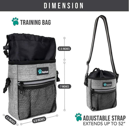 Dog Training Treat Pouch and Walking Bag with Poop Bag Dispenser - Versatile Wear Options (Heather Gray)