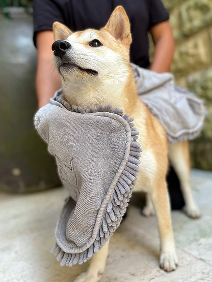 Extra Large Ultra Absorbent Microfiber Dog Bath Towel - 35"x15" with Comfortable Hand Pockets, Suitable for Indoor and Outdoor Use, Durable and Machine Washable