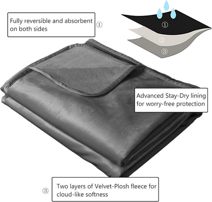 Reversible 100% Waterproof Velvet Pet Bed Blanket - Super Soft for Sofa and Bed (40"x60", Light Grey & Grey)