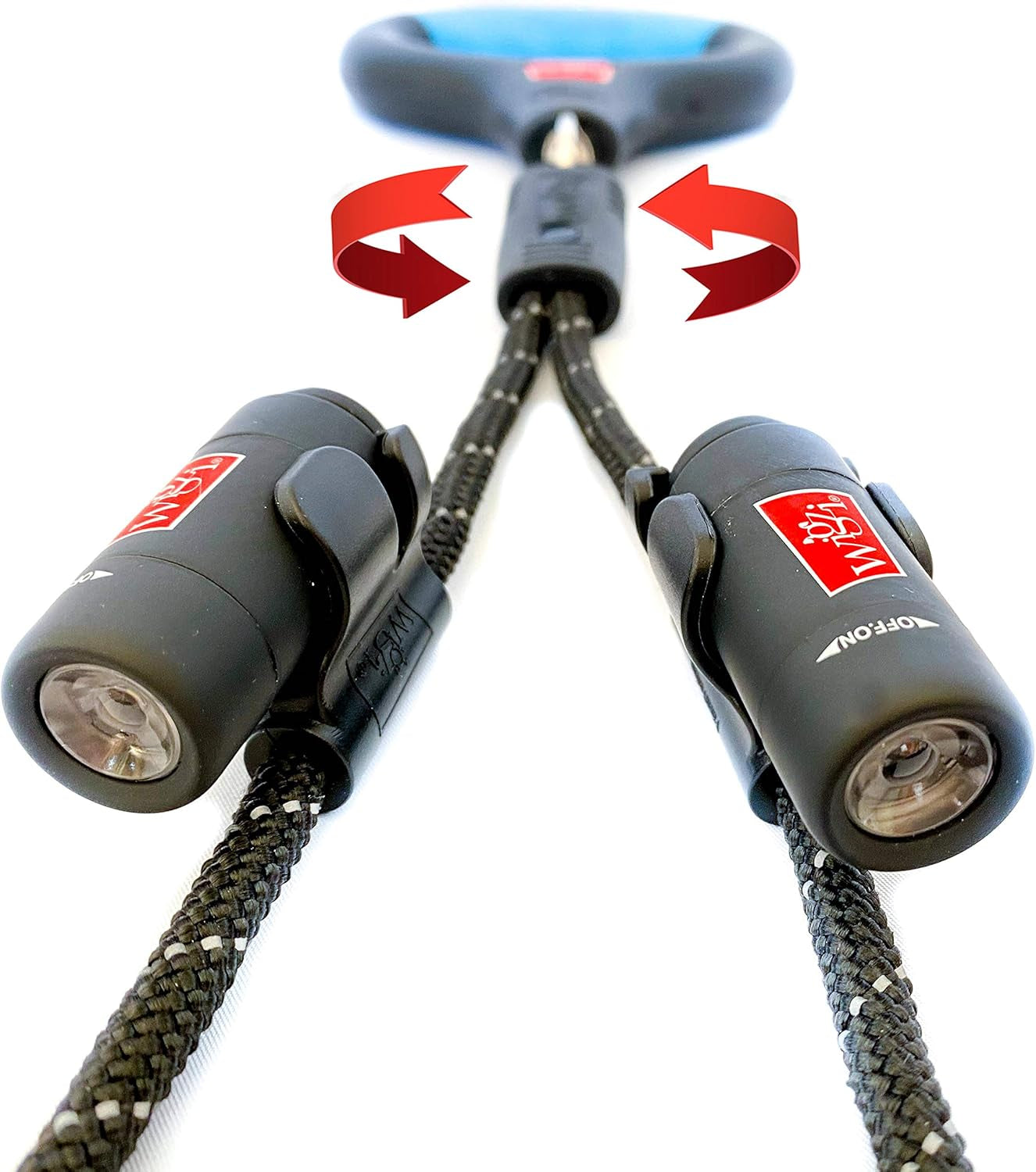 Dual Dog Leash with 360° Tangle-Free Rotation, Gel Handle, and Reflective Rope - Includes Optional LED Lights up to 25 Feet, Universal Size for All Dogs, Medium/Large, Black with Two Rechargeable Lights