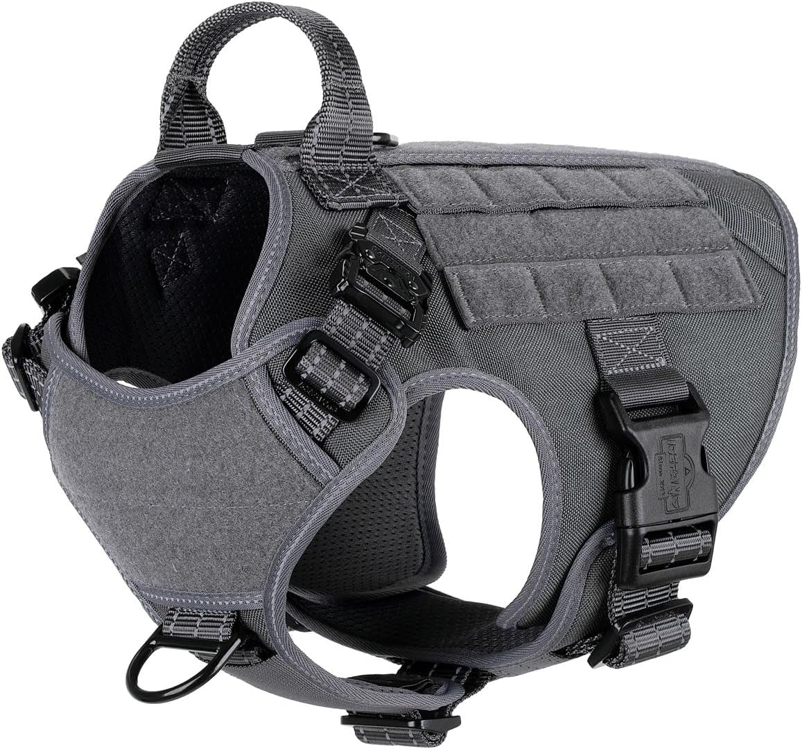 Tactical Dog Harness for Medium Dogs,Reflective No Pull Dog Vest | with Control Handle,Adjustable,Front Hook,2 Leash Clips,Soft Padded,Molle Panel,Grey,Medium