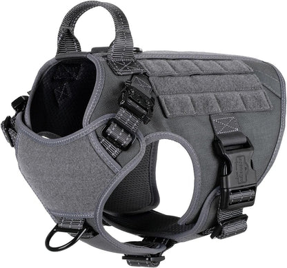 Tactical Dog Harness for Medium Dogs,Reflective No Pull Dog Vest | with Control Handle,Adjustable,Front Hook,2 Leash Clips,Soft Padded,Molle Panel,Grey,Medium