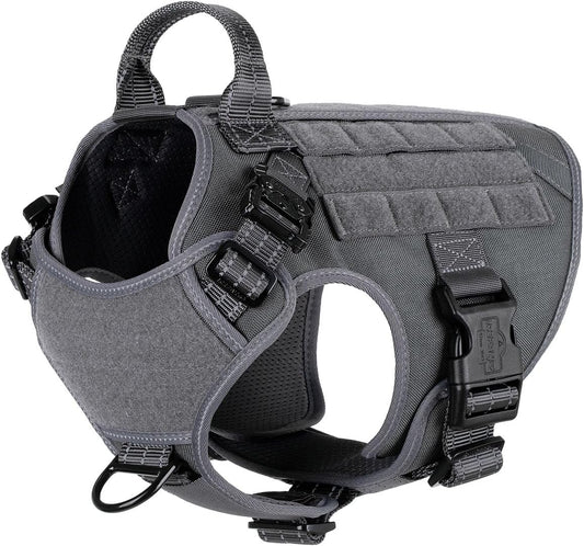 Tactical Dog Harness for Medium Dogs,Reflective No Pull Dog Vest | with Control Handle,Adjustable,Front Hook,2 Leash Clips,Soft Padded,Molle Panel,Grey,Medium