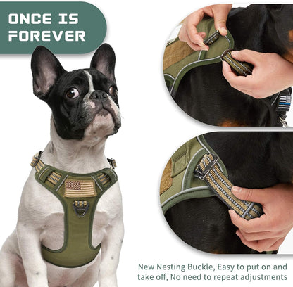 Professional Tactical Dog Harness for Medium Dogs - No Pull Design, Reflective Vest for Training and Walking, Adjustable with Handle, Green M