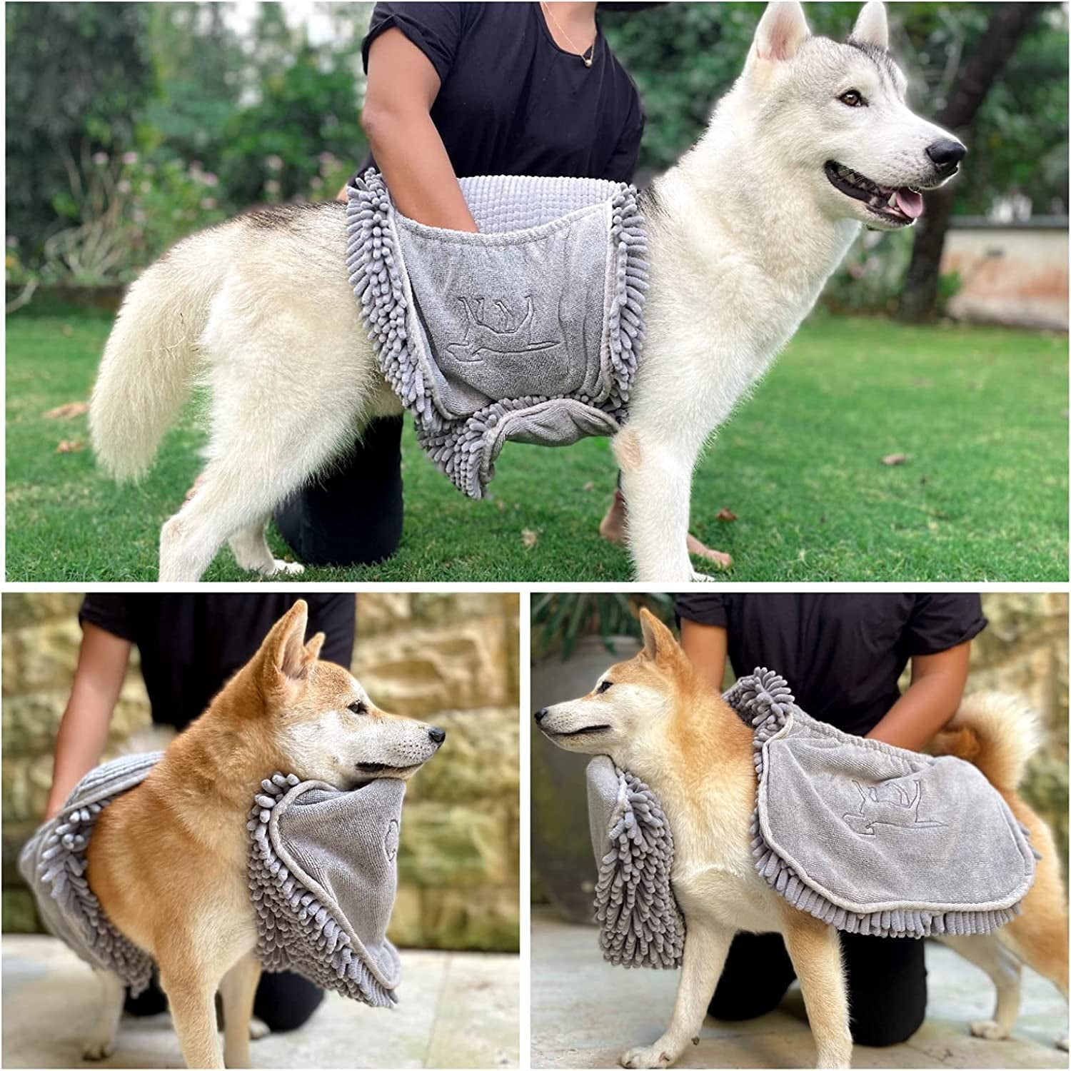 Extra Large Ultra Absorbent Microfiber Dog Bath Towel - 35"x15" with Comfortable Hand Pockets, Suitable for Indoor and Outdoor Use, Durable and Machine Washable
