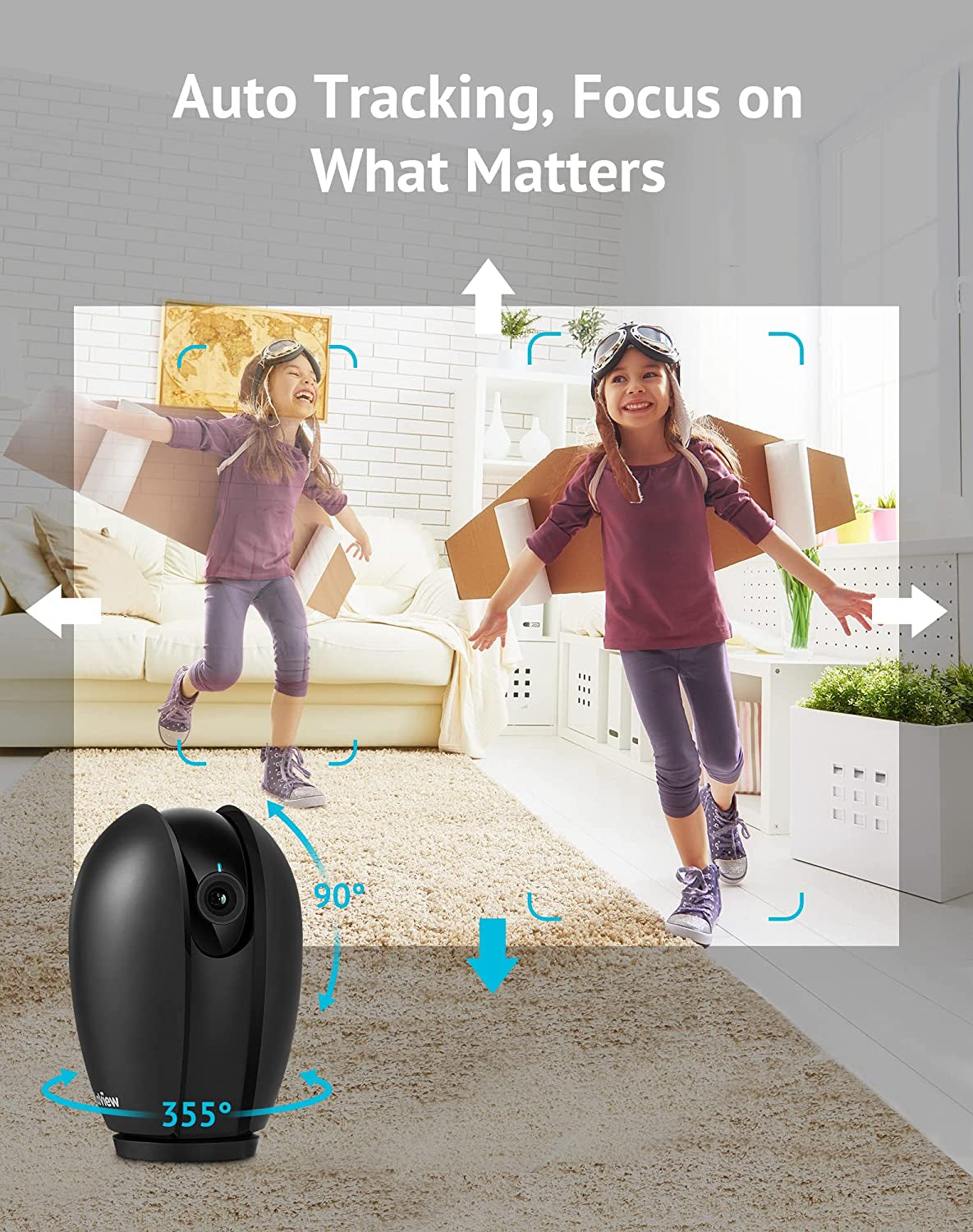 Indoor 1080P Security Camera with Sound and Motion Detection, 360° Baby Monitor and Pet Camera, Wi-Fi Connectivity, Two-Way Audio, Night Vision, SD and Cloud Storage, Compatible with Alexa