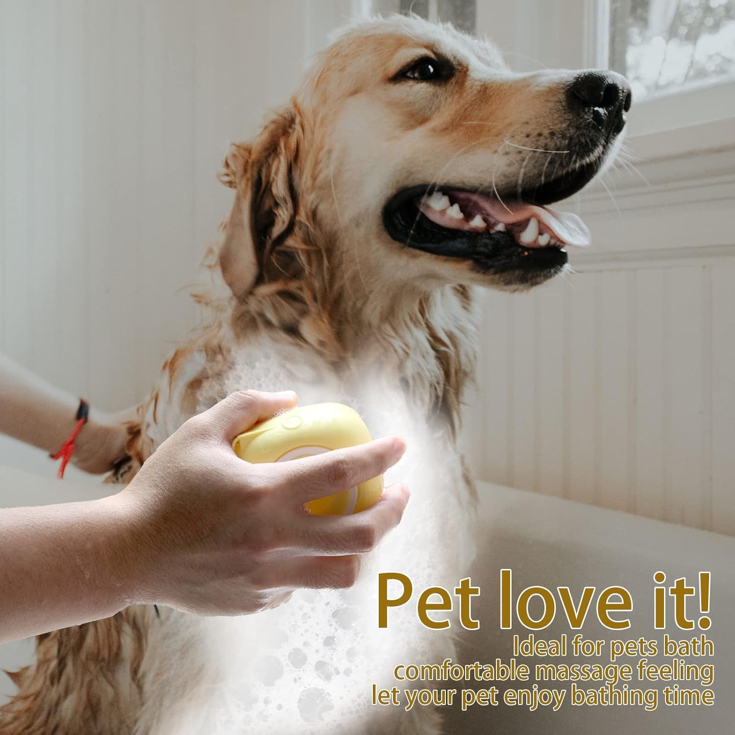 Soft Silicone Pet Bath Brush with Shampoo Dispenser for Dogs and Cats - Grooming Shower Scrubber (Yellow)