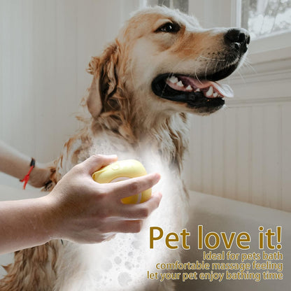 Soft Silicone Pet Bath Brush with Shampoo Dispenser for Dogs and Cats - Grooming Shower Scrubber (Yellow)
