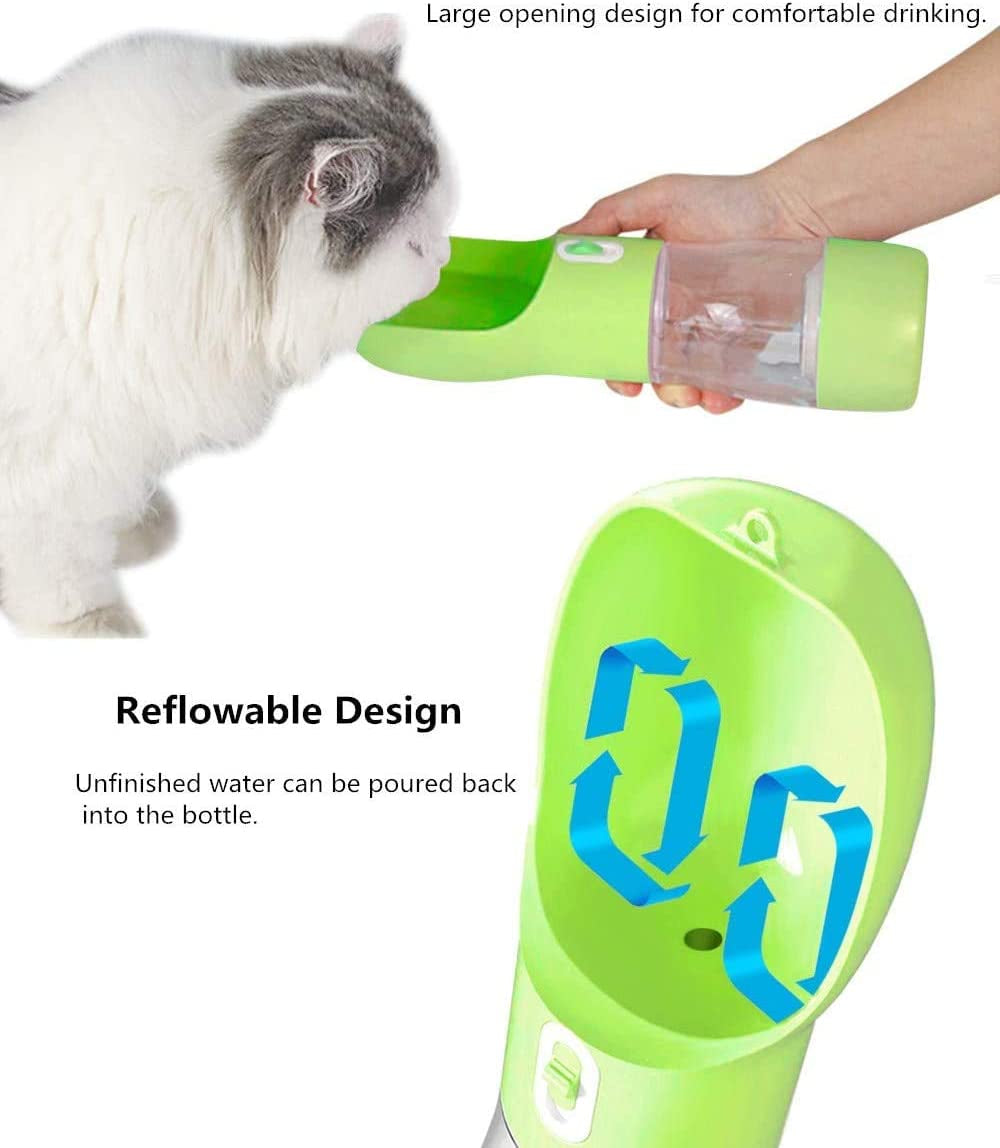Portable Dog Water Bottle with Food Container - Dishwasher Safe Green | 3-in-1 Pet Drinking Bottle for Outdoor Activities | Leak-Proof BPA-Free Dog Water Dispenser with Bowl