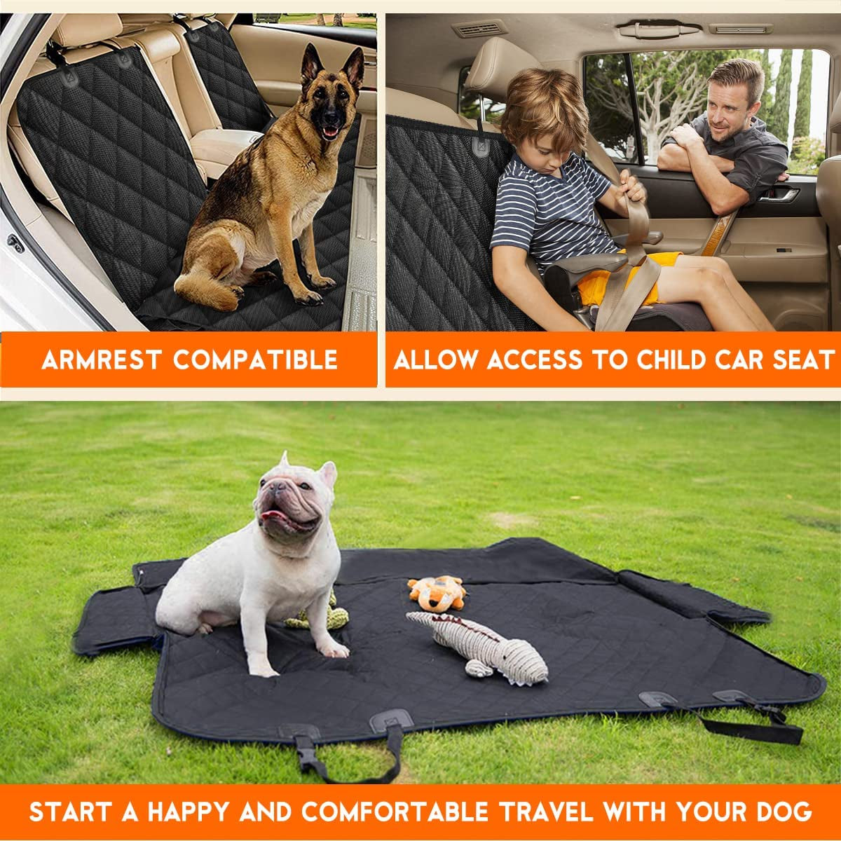 Dog Car Seat Cover - Waterproof Back Seat Protector for Pets, Durable and Fits Most Cars, SUVs, and Trucks (53” Width) - Black