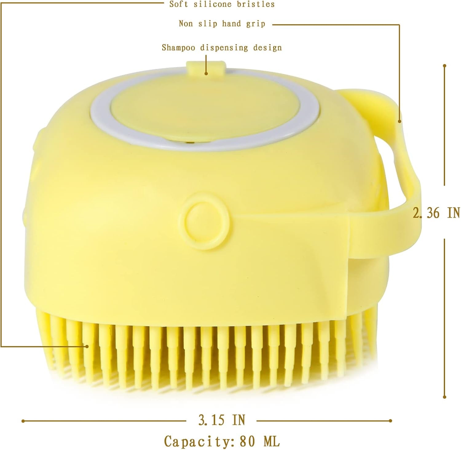 Soft Silicone Pet Bath Brush with Shampoo Dispenser for Dogs and Cats - Grooming Shower Scrubber (Yellow)