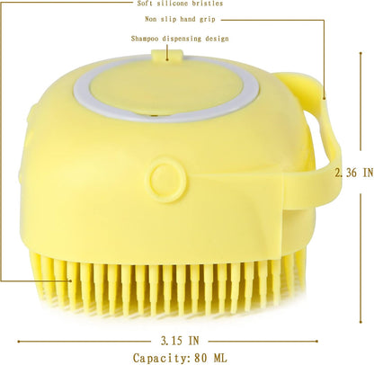 Soft Silicone Pet Bath Brush with Shampoo Dispenser for Dogs and Cats - Grooming Shower Scrubber (Yellow)