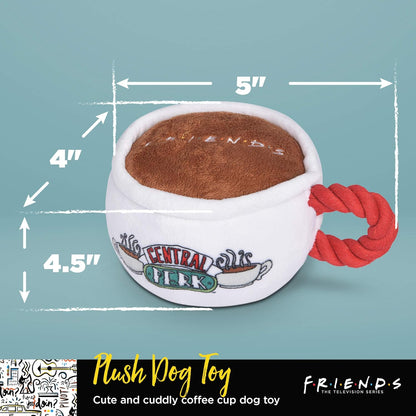Central Perk Coffee Mug Plush Dog Toy with Rope Handle | Soft Squeaky Toy for Dogs | Stuffed Toy with Squeaker for Enhanced Playtime | Friends Collectible Item