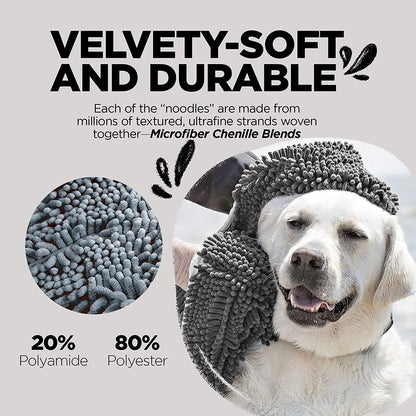 Soggy Doggy Super Shammy Microfiber Chenille Towel for Dogs - Fast-Drying Towel with Hand Pockets for Convenient Drying and Paw Cleaning (Gray, 31” x 14”) - Ideal for Bathing, Beach, and Outdoor Activities