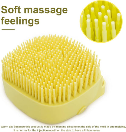 Soft Silicone Pet Bath Brush with Shampoo Dispenser for Dogs and Cats - Grooming Shower Scrubber (Yellow)