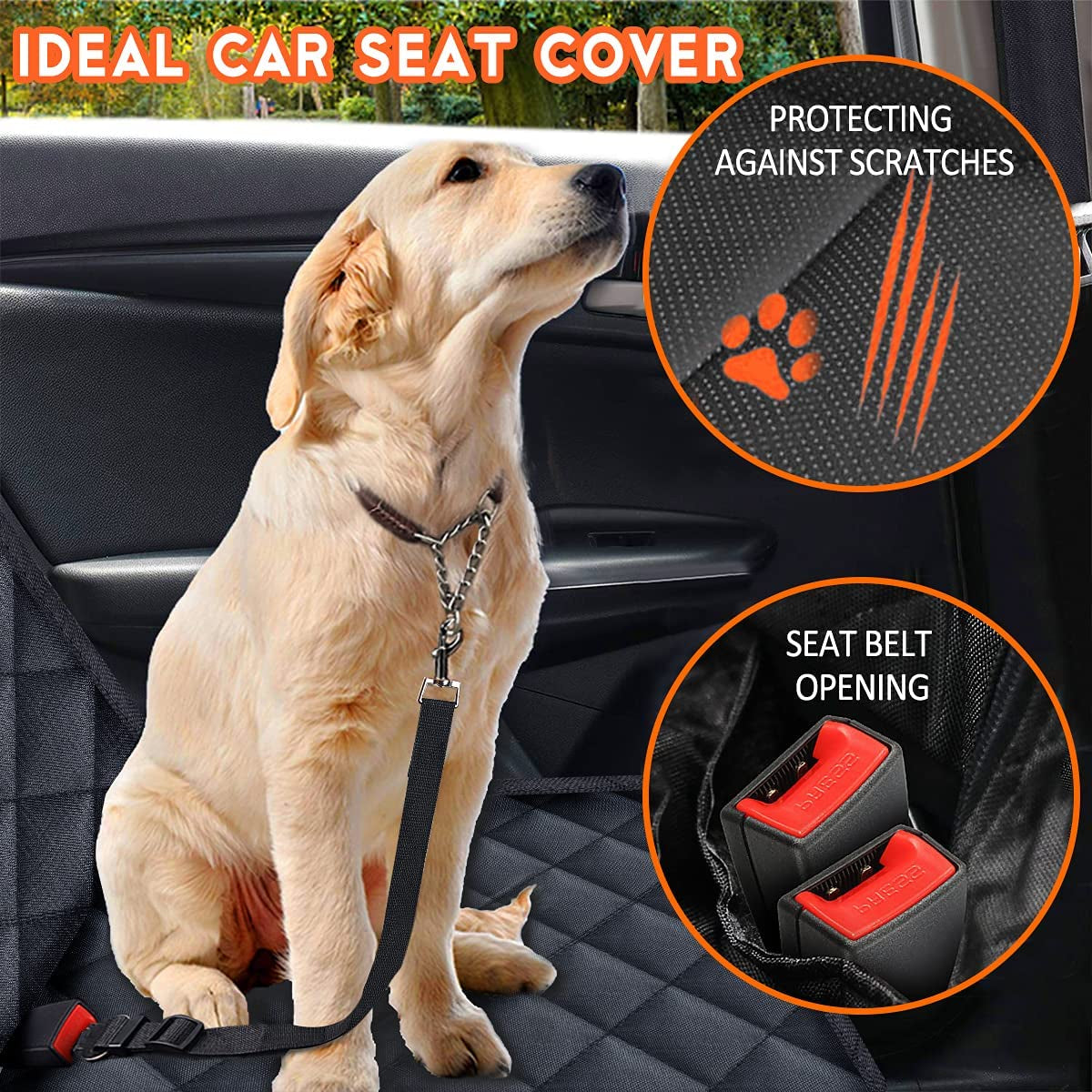 Dog Car Seat Cover - Waterproof Back Seat Protector for Pets, Durable and Fits Most Cars, SUVs, and Trucks (53” Width) - Black