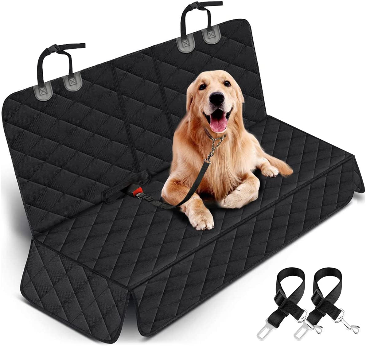 Dog Car Seat Cover - Waterproof Back Seat Protector for Pets, Durable and Fits Most Cars, SUVs, and Trucks (53” Width) - Black